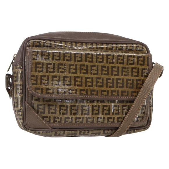 FENDI Zucchino Canvas Schultertasche Beige Auth th6516