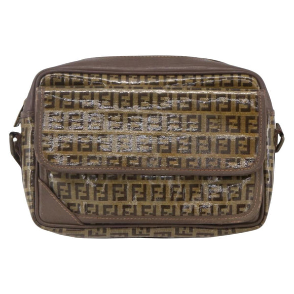 FENDI Zucchino Canvas Schultertasche Beige Auth th6516