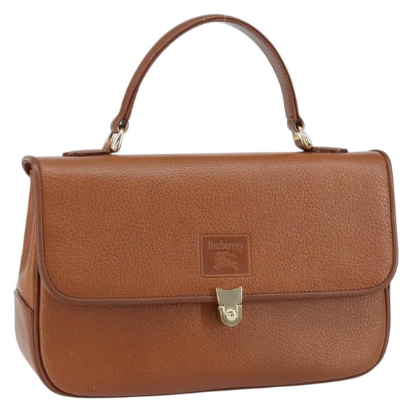 Burberrys Hand Bag Leather Brown Gold Auth th6517