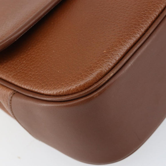 Burberrys Hand Bag Leather Brown Gold Auth th6517