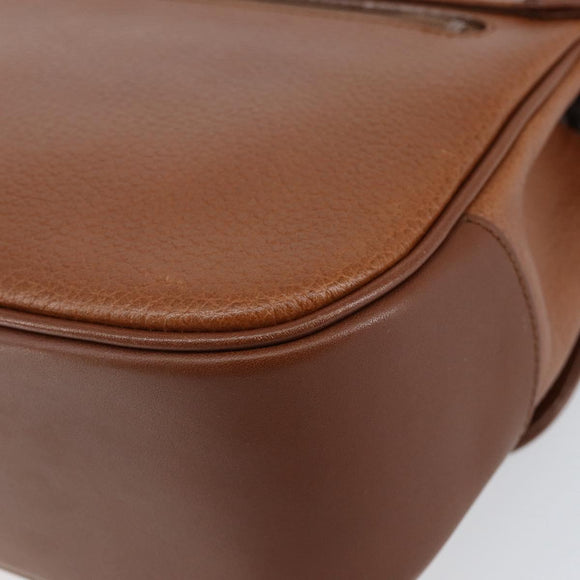 Burberrys Hand Bag Leather Brown Gold Auth th6517