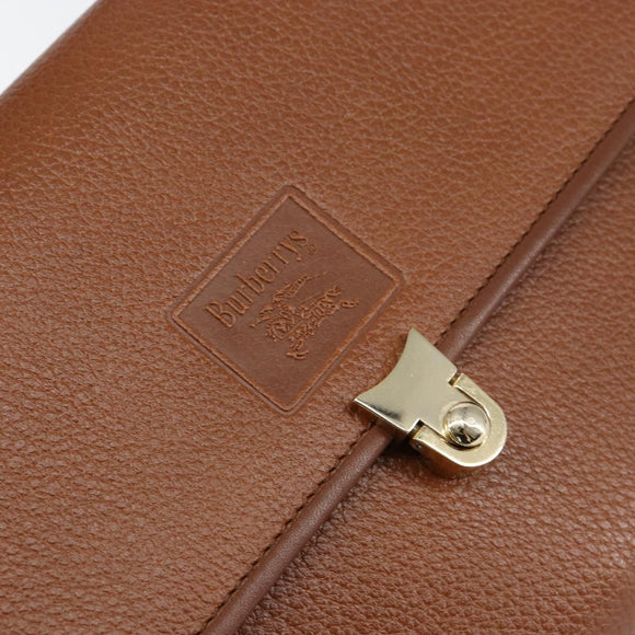 Burberrys Hand Bag Leather Brown Gold Auth th6517
