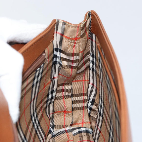 Burberrys Hand Bag Leather Brown Gold Auth th6517