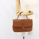 Burberrys Hand Bag Leather Brown Gold Auth th6517-22