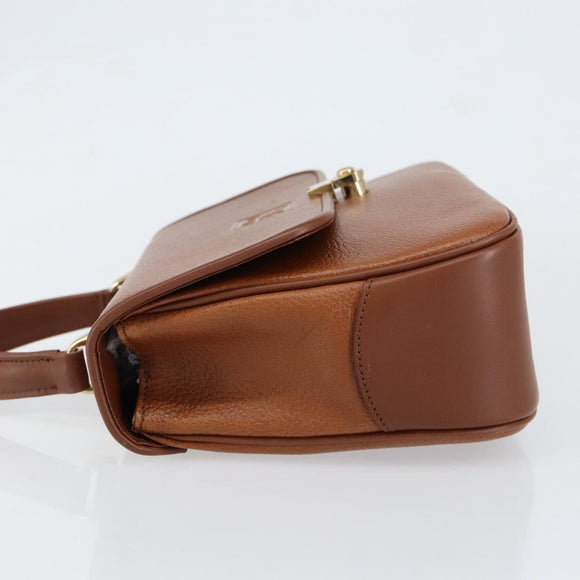 Burberrys Hand Bag Leather Brown Gold Auth th6517