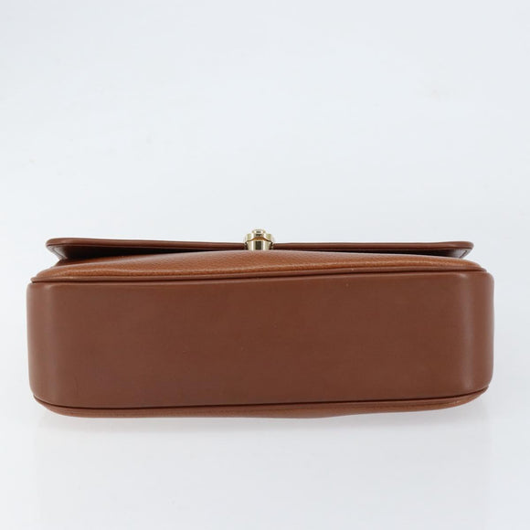 Burberrys Hand Bag Leather Brown Gold Auth th6517