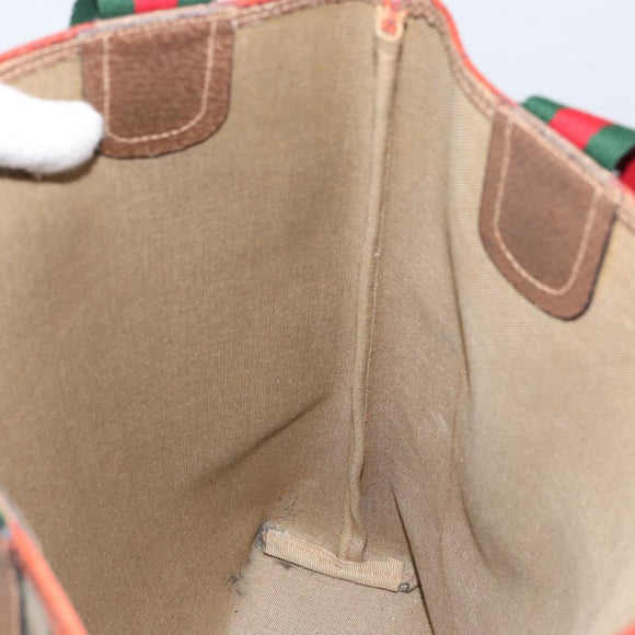 GUCCI GG Supreme Web Sherry Line Tote Bag PVC Beige Red 39 02 003 Auth th6519