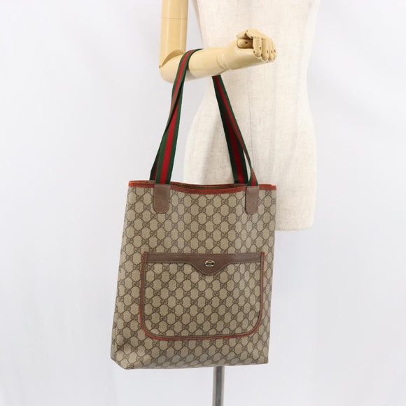 GUCCI GG Supreme Web Sherry Line Tote Bag PVC Beige Red 39 02 003 Auth th6519