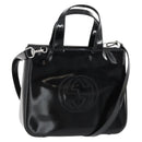 GUCCI Soho Hand Bag Enamel 2way Black Silver 000 1013 0504 Auth th6522-1