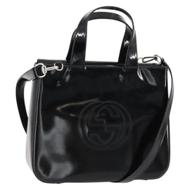 GUCCI Soho Hand Bag Enamel 2way Black Silver 000 1013 0504 Auth th6522