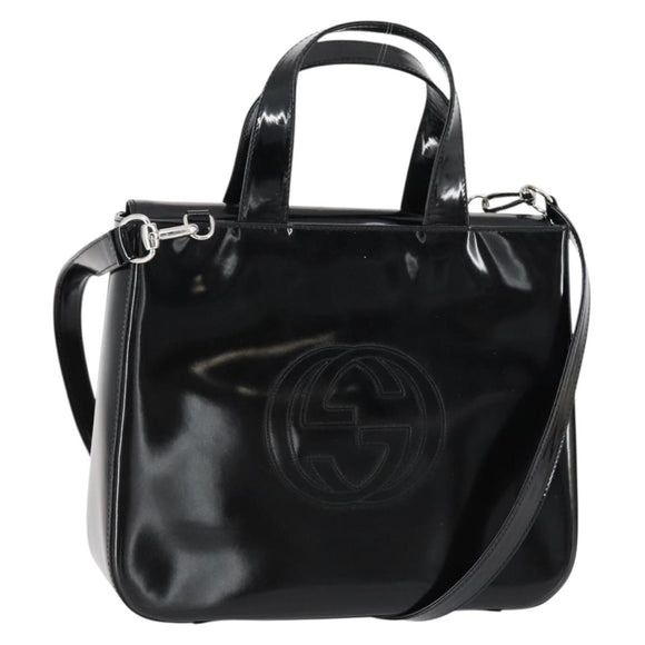 GUCCI Soho Hand Bag Enamel 2way Black Silver 000 1013 0504 Auth th6522