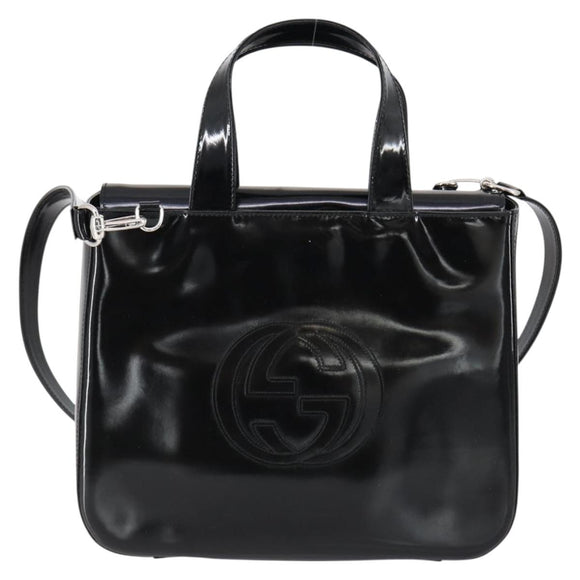 GUCCI Soho Hand Bag Enamel 2way Black Silver 000 1013 0504 Auth th6522