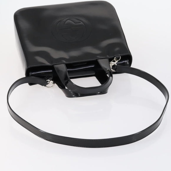 GUCCI Soho Hand Bag Enamel 2way Black Silver 000 1013 0504 Auth th6522