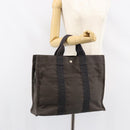 HERMES Her Line MM Hand Bag Canvas Gray Silver Auth th6523-22