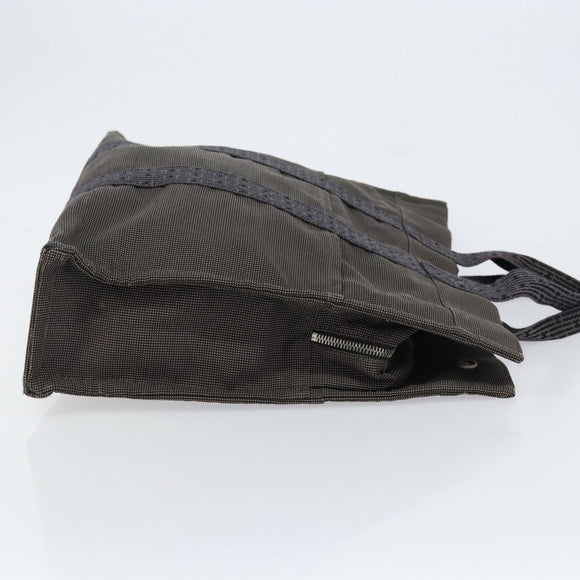 HERMES Her Line MM Hand Bag Canvas Gray Silver Auth th6523