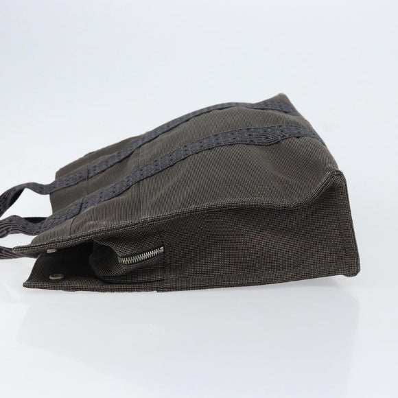 HERMES Her Line MM Hand Bag Canvas Gray Silver Auth th6523