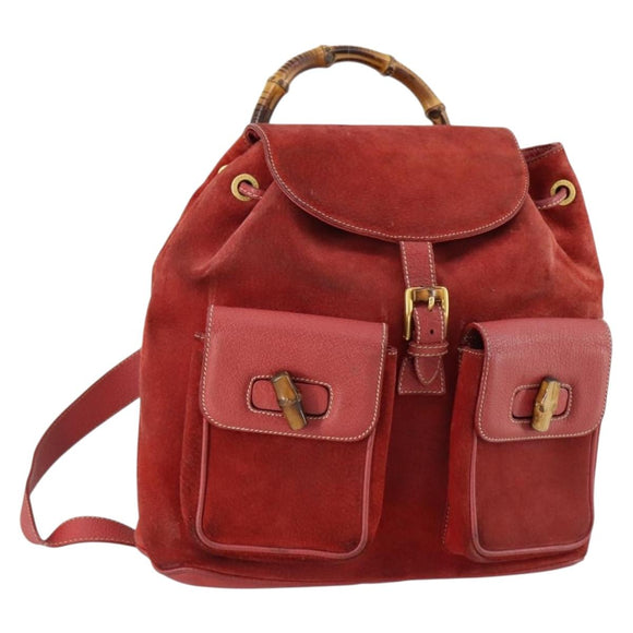 GUCCI Bamboo Backpack Suede Red Gold 003 2058 0016 Auth th6525