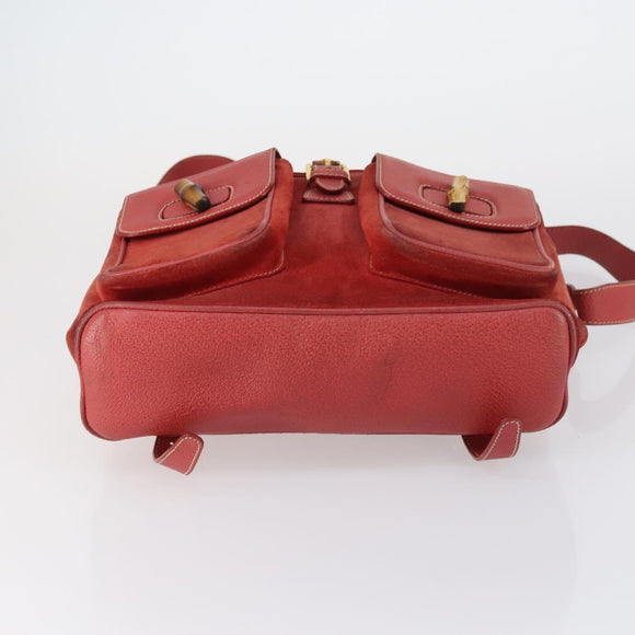 GUCCI Bamboo Backpack Suede Red Gold 003 2058 0016 Auth th6525