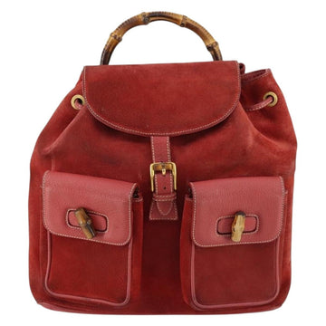 GUCCI Bamboo Backpack Suede Red Gold 003 2058 0016 Auth th6525 - 0