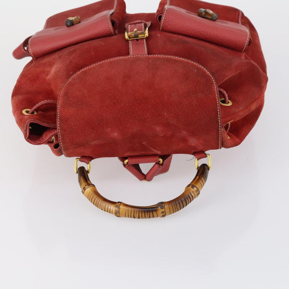 GUCCI Bamboo Backpack Suede Red Gold 003 2058 0016 Auth th6525