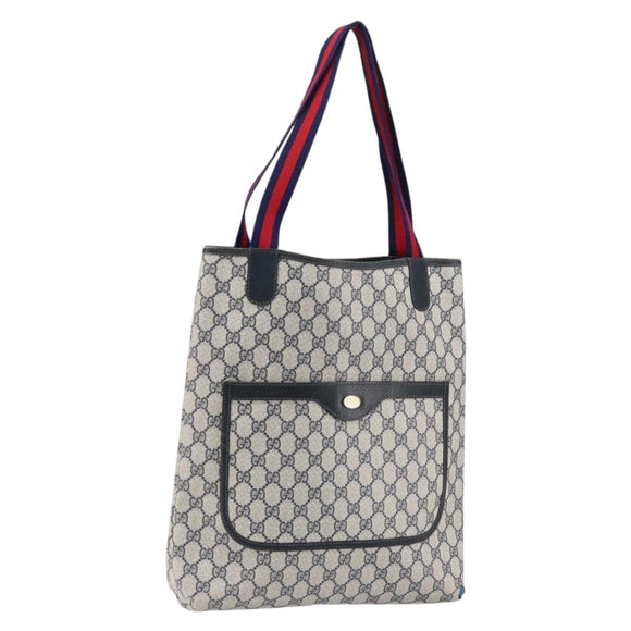 GUCCI GG Supreme Sherry Line Tote Bag PVC Navy Red 002 4487 39 Auth th6526