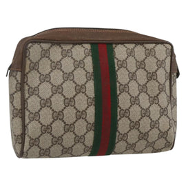 GUCCI GG Supreme Web Sherry Line Clutch Bag PVC Beige Gold 89 01 012 Auth th6554