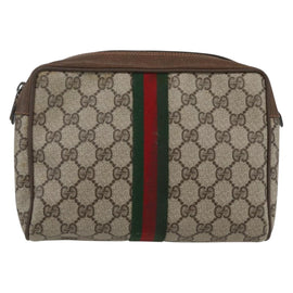 GUCCI GG Supreme Web Sherry Line Clutch Bag PVC Beige Gold 89 01 012 Auth th6554 - 0