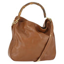 GUCCI Bamboo Shoulder Bag Leather 2way Brown Gold 001 1781 1577 Auth th6578-1