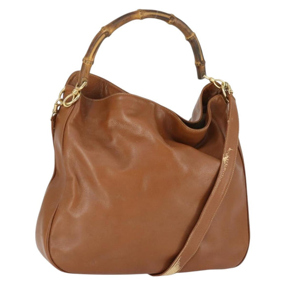 GUCCI Bamboo Shoulder Bag Leather 2way Brown Gold 001 1781 1577 Auth th6578