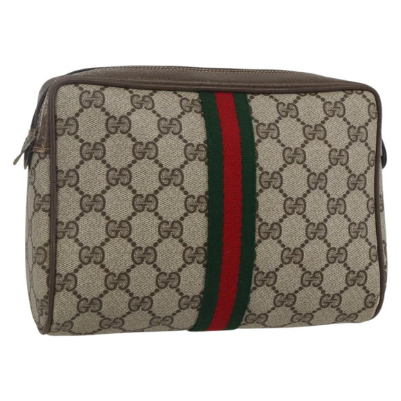 GUCCI GG Supreme Web Sherry Line Clutch Bag PVC Beige Gold 75 01 012 Auth th6579