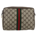 GUCCI GG Supreme Web Sherry Line Clutch Bag PVC Beige Gold 75 01 012 Auth th6579-2