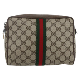 GUCCI GG Supreme Web Sherry Line Clutch Bag PVC Beige Gold 75 01 012 Auth th6579 - 0