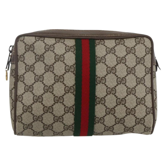 GUCCI GG Supreme Web Sherry Line Clutch Bag PVC Beige Gold 75 01 012 Auth th6579