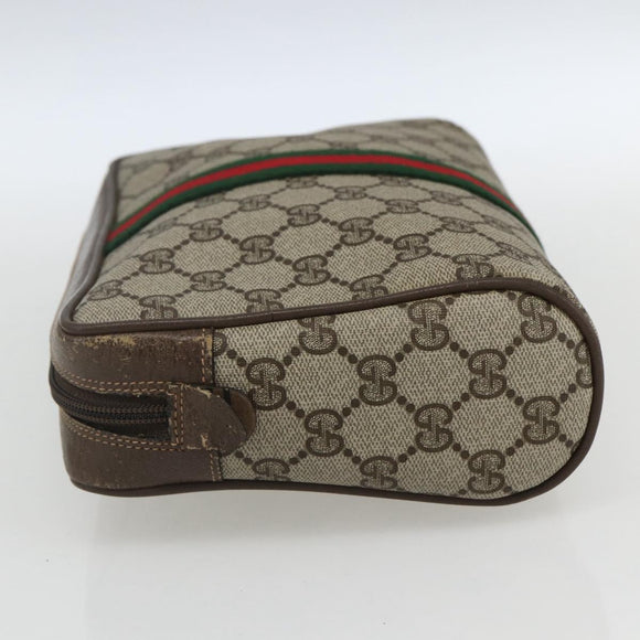 GUCCI GG Supreme Web Sherry Line Clutch Bag PVC Beige Gold 75 01 012 Auth th6579