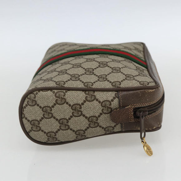 GUCCI GG Supreme Web Sherry Line Clutch Bag PVC Beige Gold 75 01 012 Auth th6579