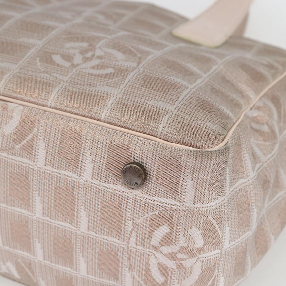 CHANEL New Travel Line Einkaufstasche Nylon Beige Silber CC Auth th6582
