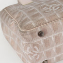 CHANEL New Travel Line Einkaufstasche Nylon Beige Silber CC Auth th6582-15