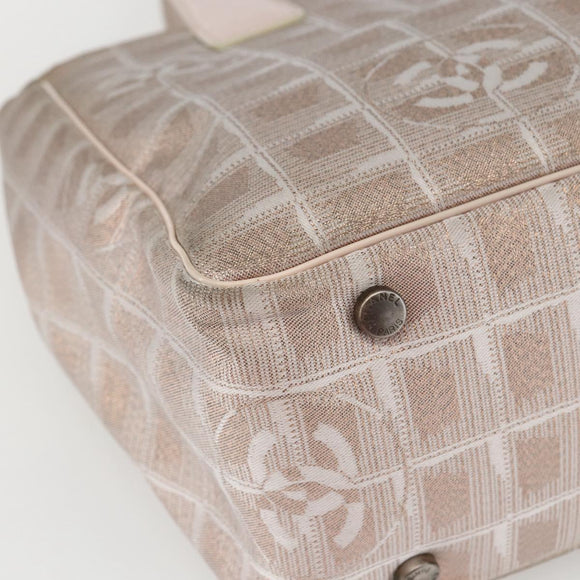 CHANEL New Travel Line Einkaufstasche Nylon Beige Silber CC Auth th6582