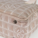 CHANEL New Travel Line Einkaufstasche Nylon Beige Silber CC Auth th6582-16