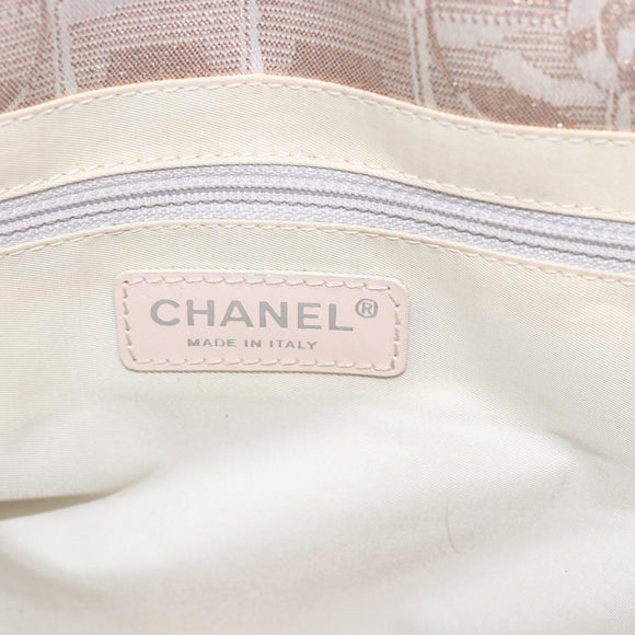 CHANEL New Travel Line Einkaufstasche Nylon Beige Silber CC Auth th6582