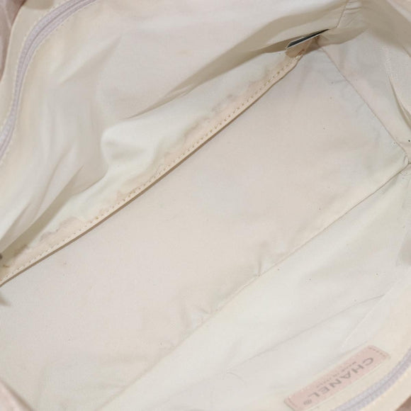CHANEL New Travel Line Einkaufstasche Nylon Beige Silber CC Auth th6582