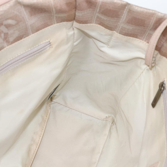 CHANEL New Travel Line Einkaufstasche Nylon Beige Silber CC Auth th6582