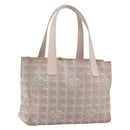 CHANEL New Travel Line Einkaufstasche Nylon Beige Silber CC Auth th6582-1