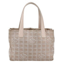 CHANEL New Travel Line Einkaufstasche Nylon Beige Silber CC Auth th6582-13