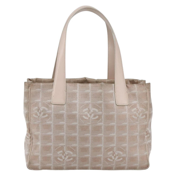 CHANEL New Travel Line Einkaufstasche Nylon Beige Silber CC Auth th6582