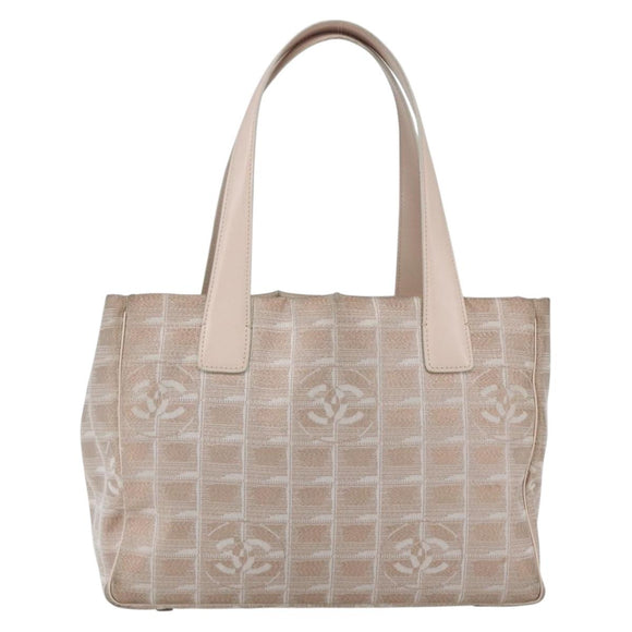 CHANEL New Travel Line Einkaufstasche Nylon Beige Silber CC Auth th6582