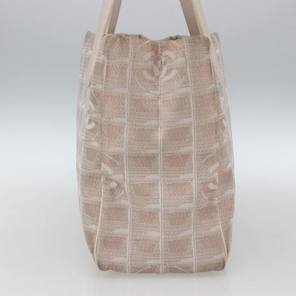 CHANEL New Travel Line Einkaufstasche Nylon Beige Silber CC Auth th6582