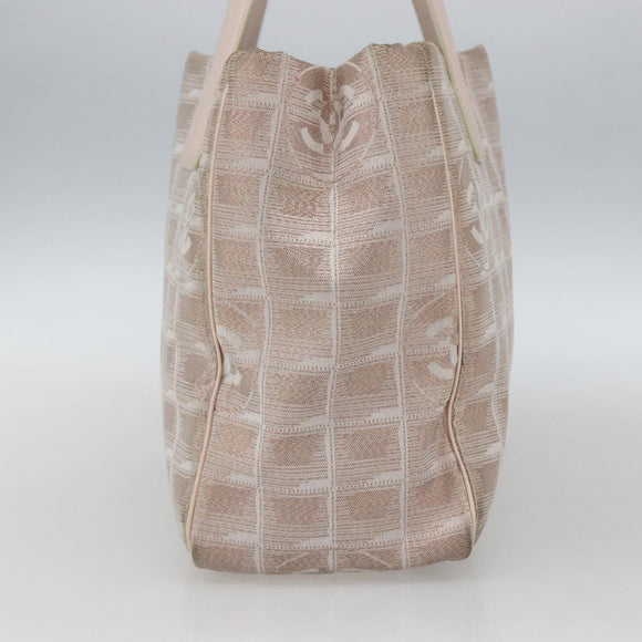 CHANEL New Travel Line Einkaufstasche Nylon Beige Silber CC Auth th6582