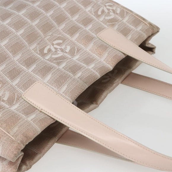 CHANEL New Travel Line Einkaufstasche Nylon Beige Silber CC Auth th6582