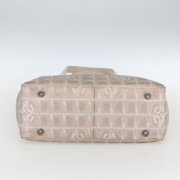 CHANEL New Travel Line Einkaufstasche Nylon Beige Silber CC Auth th6582
